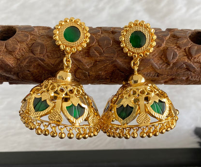 Gold tone kerala style green 6 petals of palakka jhumkka dj-53134