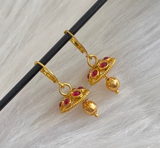 Gold tone pink stone hoop jhumkka dj-55011