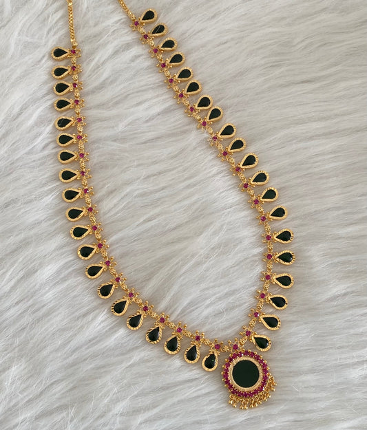 Gold tone pink-green kerala style gopi shape haar dj-54533