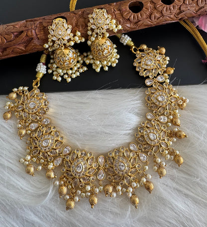 Matte finish white lotus necklace set dj-51220