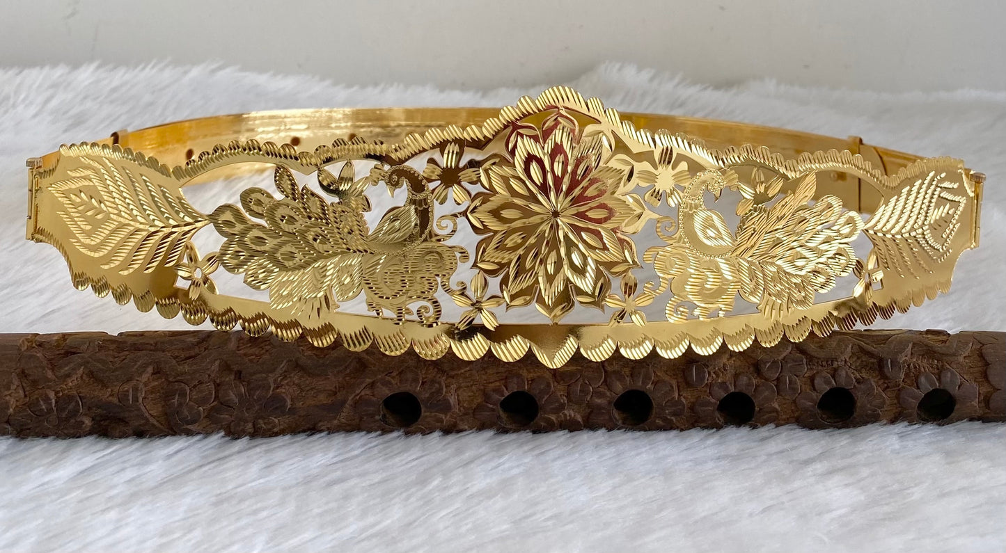 Gold tone peacock flower design adjustable waist belt dj-53468