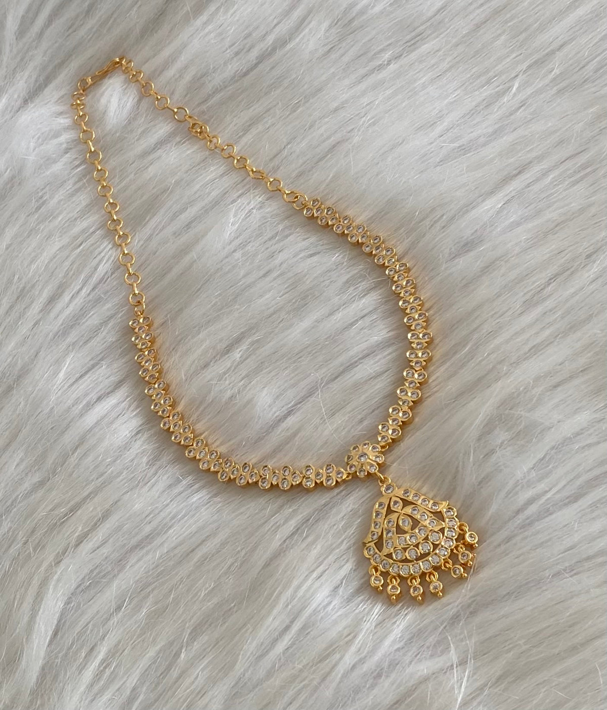 Gold tone south indian AD white stone necklace dj-54920