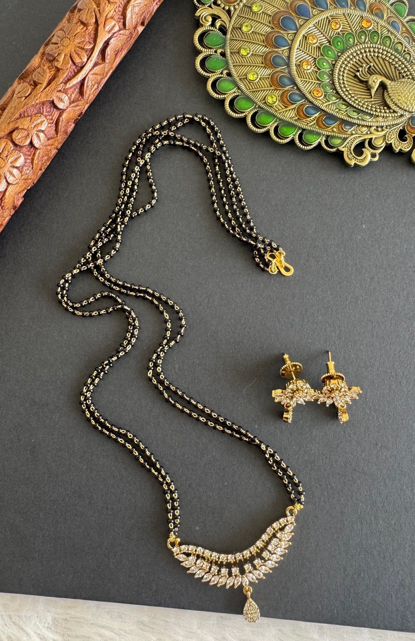 Antique gold tone cz white stone 24 inches mangalsutra set dj-52068