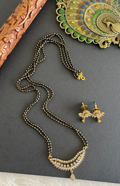 Antique gold tone cz white stone 24 inches mangalsutra set dj-52068