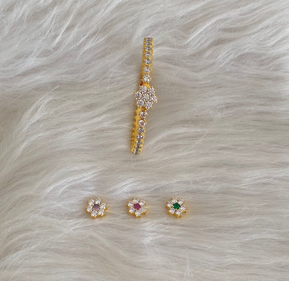 Gold tone white stone flower changeable kada/bangle dj-54849