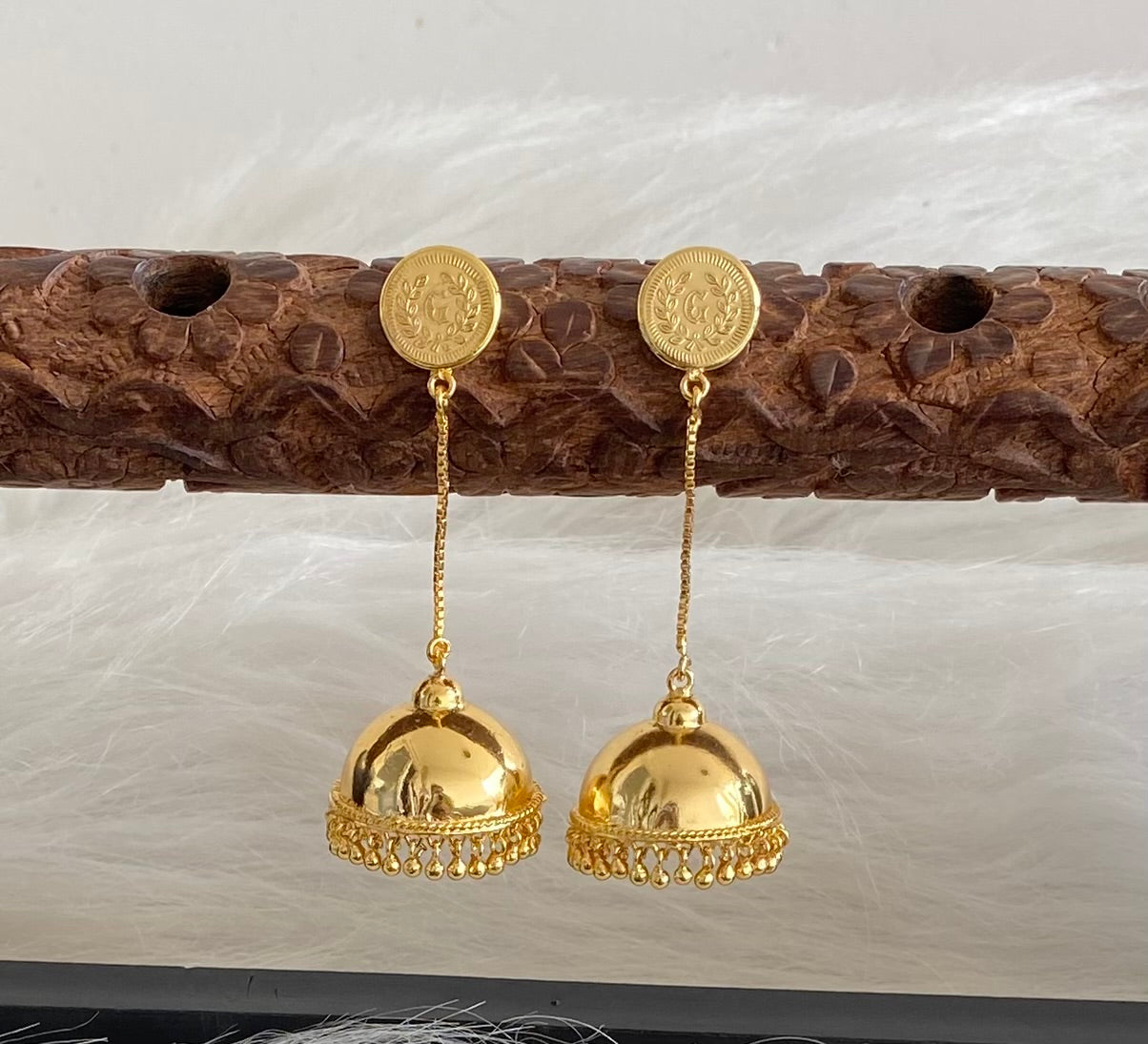 Gold tone kerala style coin long jhumkka dj-54302