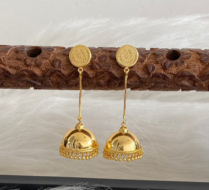 Gold tone kerala style coin long jhumkka dj-54302