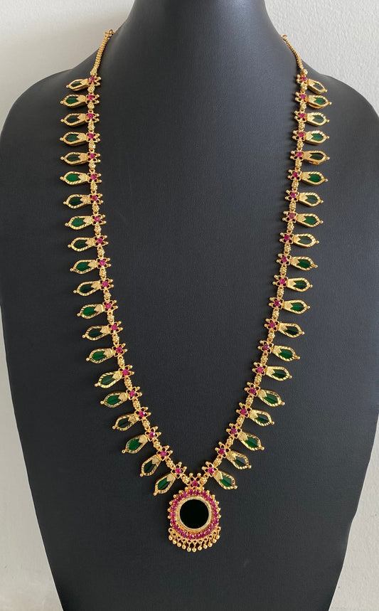 Gold tone pink-green nagapadam kerala style haar dj-54532