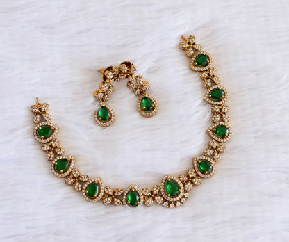 Matte finish cz green tilak stone necklace set dj-52979