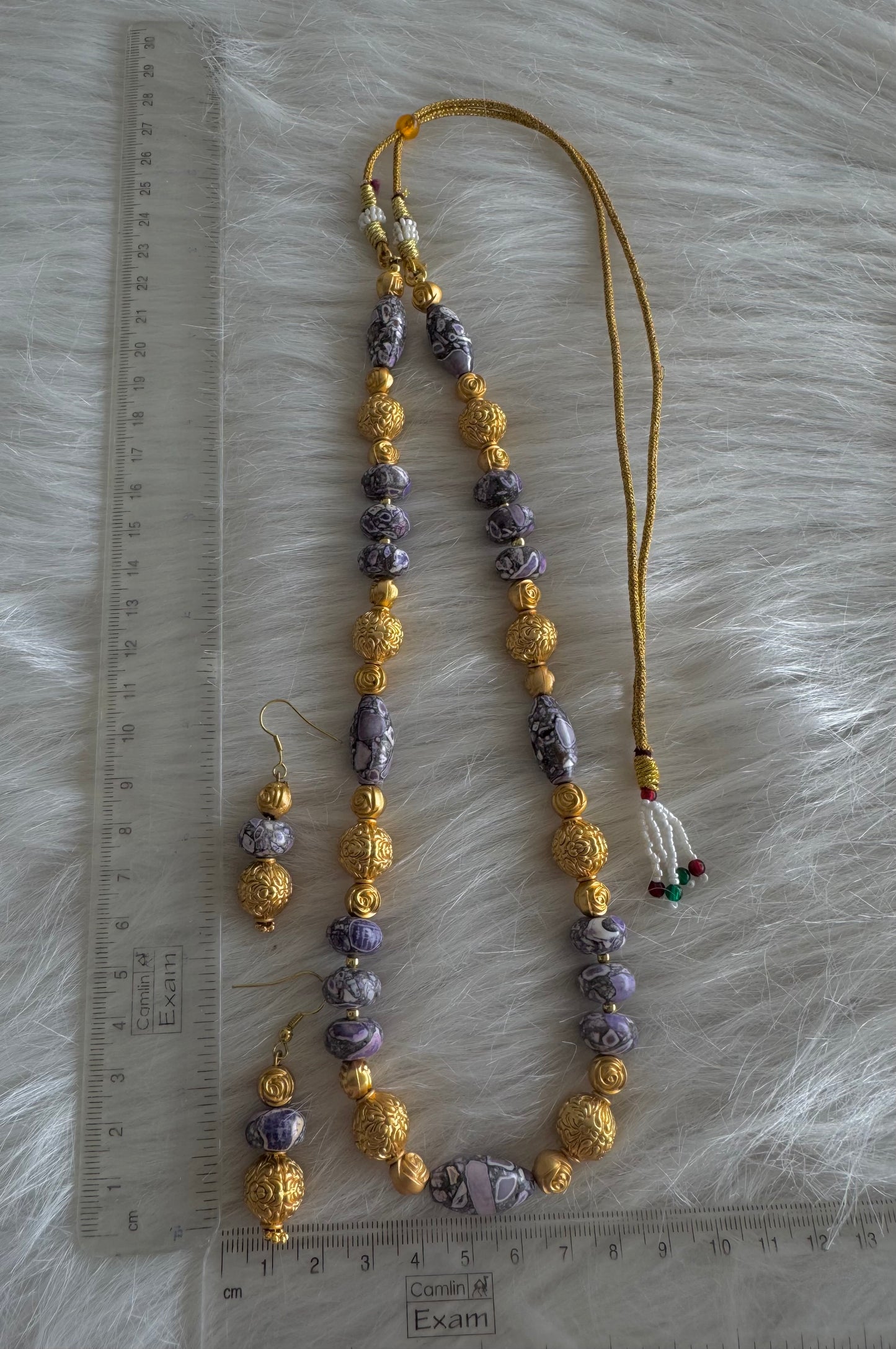 Matte finish purple beaded necklace set dj-51118