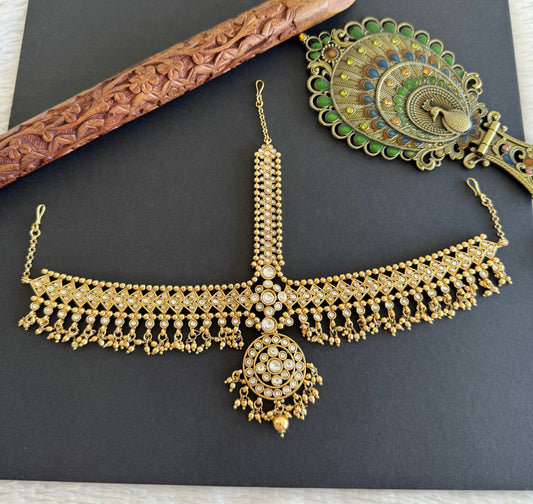 Matte finish white kundan head set/tikka dj-52060