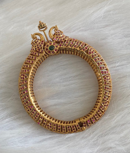Antique gold tone kemp-green openable peacock kada/bangle dj-54230