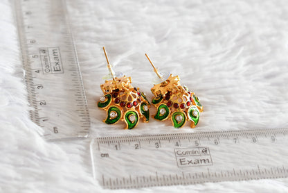 Gold tone red-green mango enamel jhumkka dj-52366