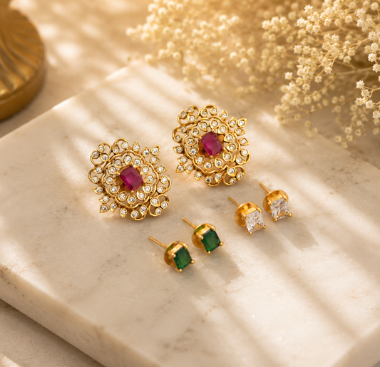 Matte finish ruby-green-white color changeable earrings dj-41011