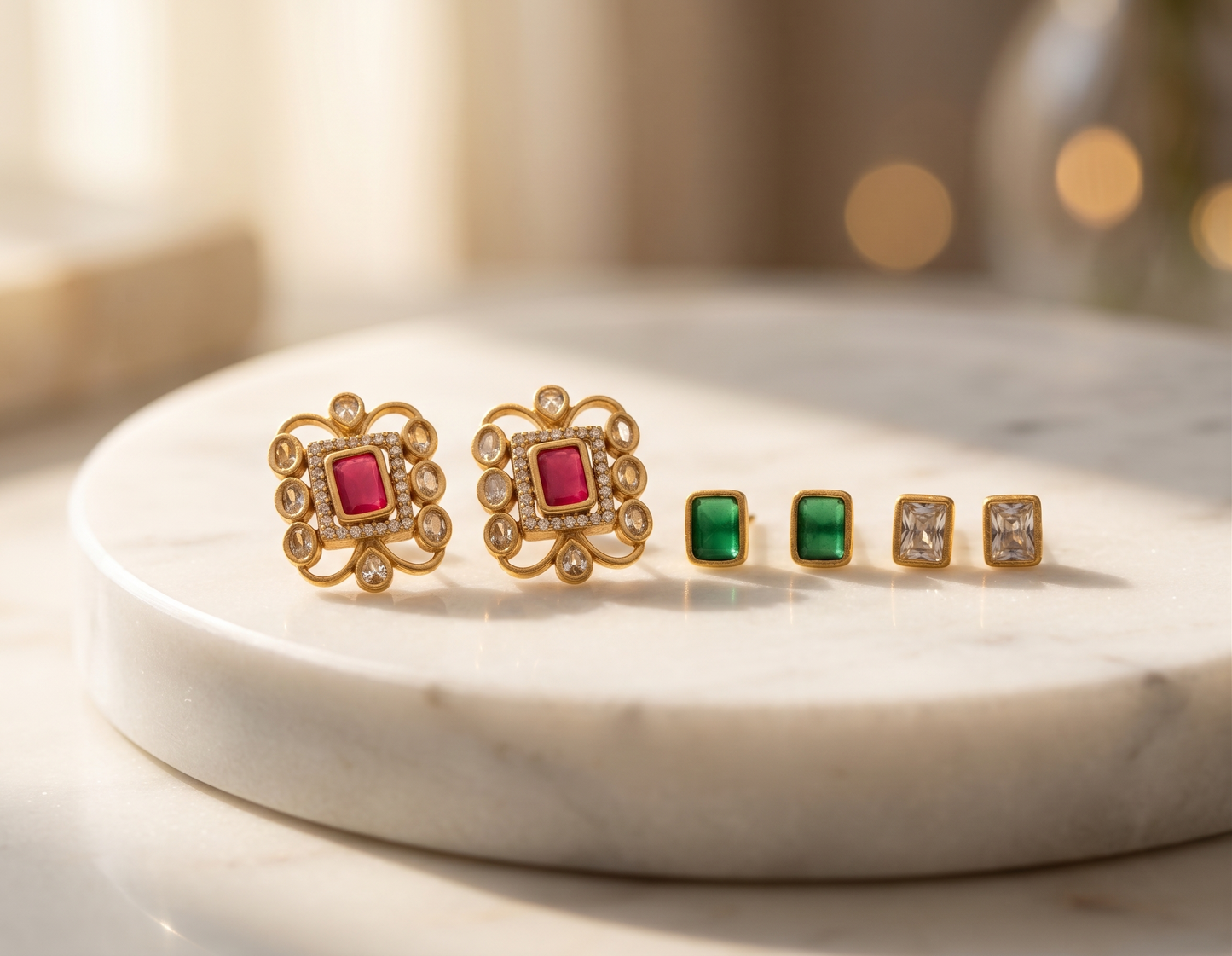 Matte finish ruby-green-white color changeable earrings dj-41012