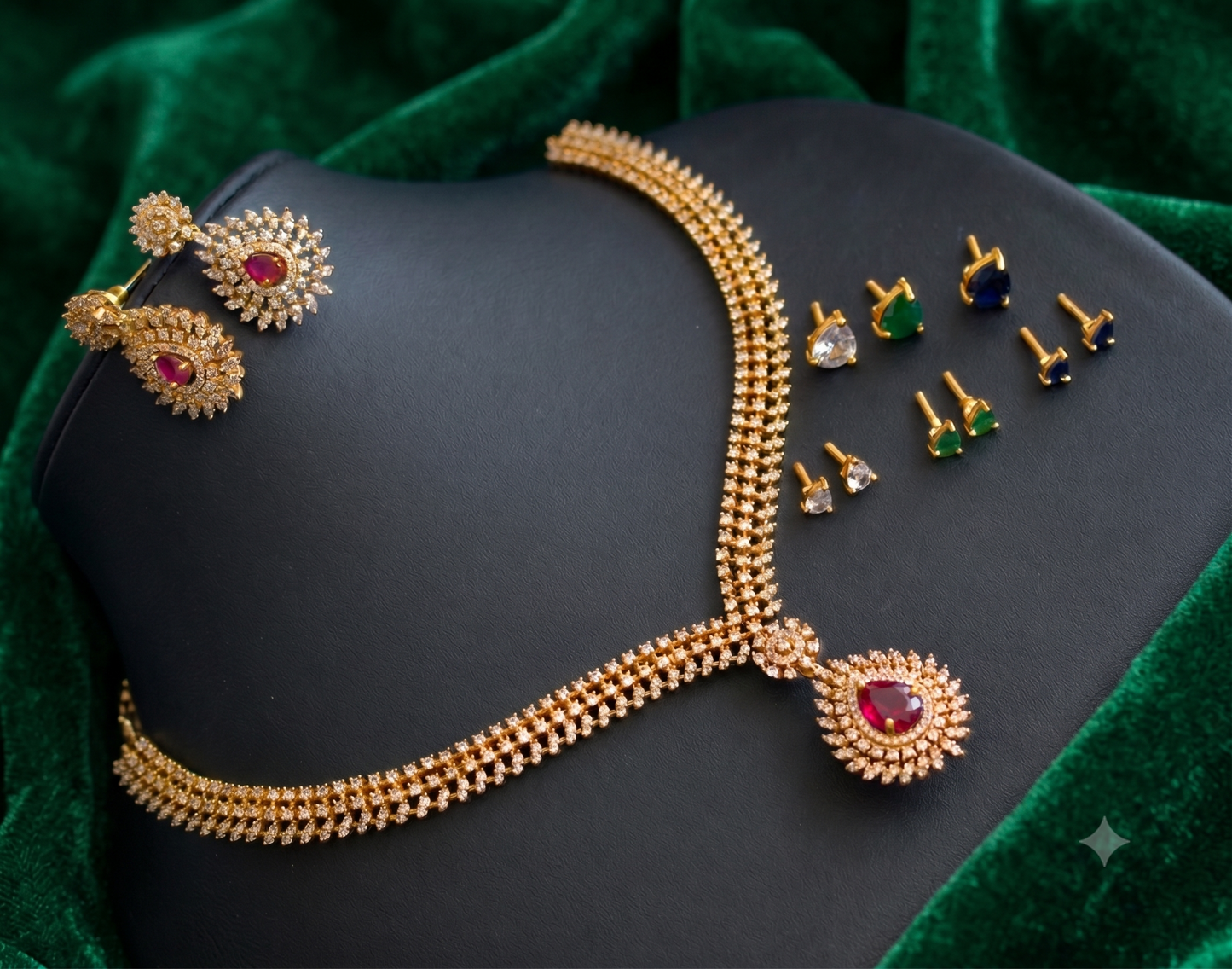 Matte finish cz color changeable necklace set dj-41034
