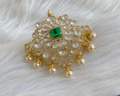 Gold tone green-white pearl moissanite pendant dj-54173