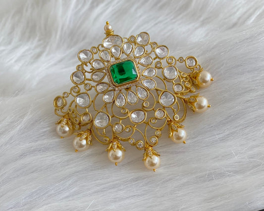 Gold tone green-white pearl moissanite pendant dj-54173