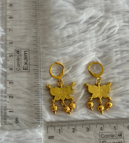 Gold tone pink-green-white kundan jadau lotus hook earrings dj-51530