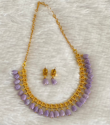 Antique gold tone purple tulip beaded necklace set dj-54038
