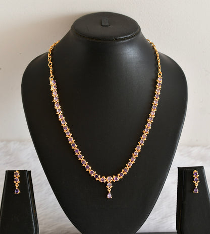 Gold tone AD purple necklace set dj-53304
