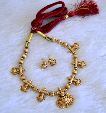 Antique matte lakshmi beaded necklace set dj-52741