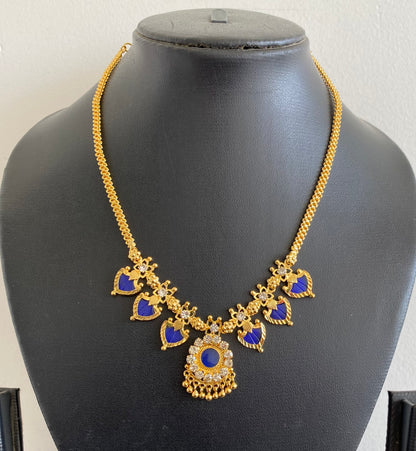 Gold tone white-blue palakka necklace dj-53058