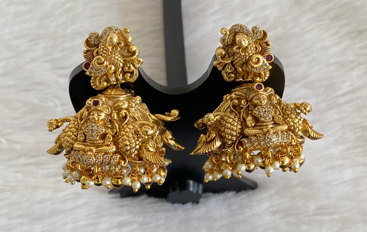 Antique gold tone nakshi peacock lakshmi  jhumkka dj-53566
