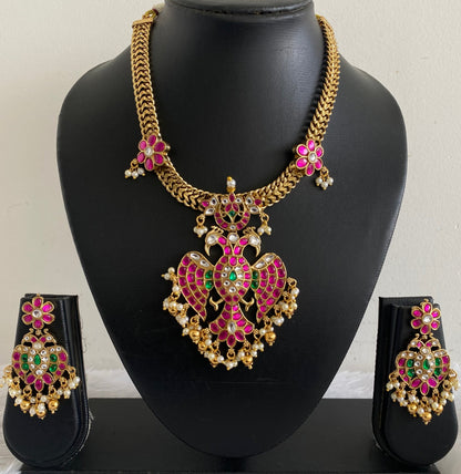 Antique gold tone ganda berunda kundan jadau necklace set dj-54364
