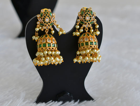 Matte finish green-white pearl lotus jhumkka dj-52152