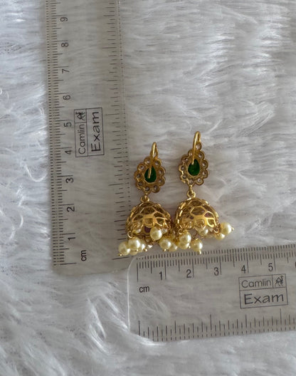 Matte finish kemp-green pearl hook jhumkka dj-52100
