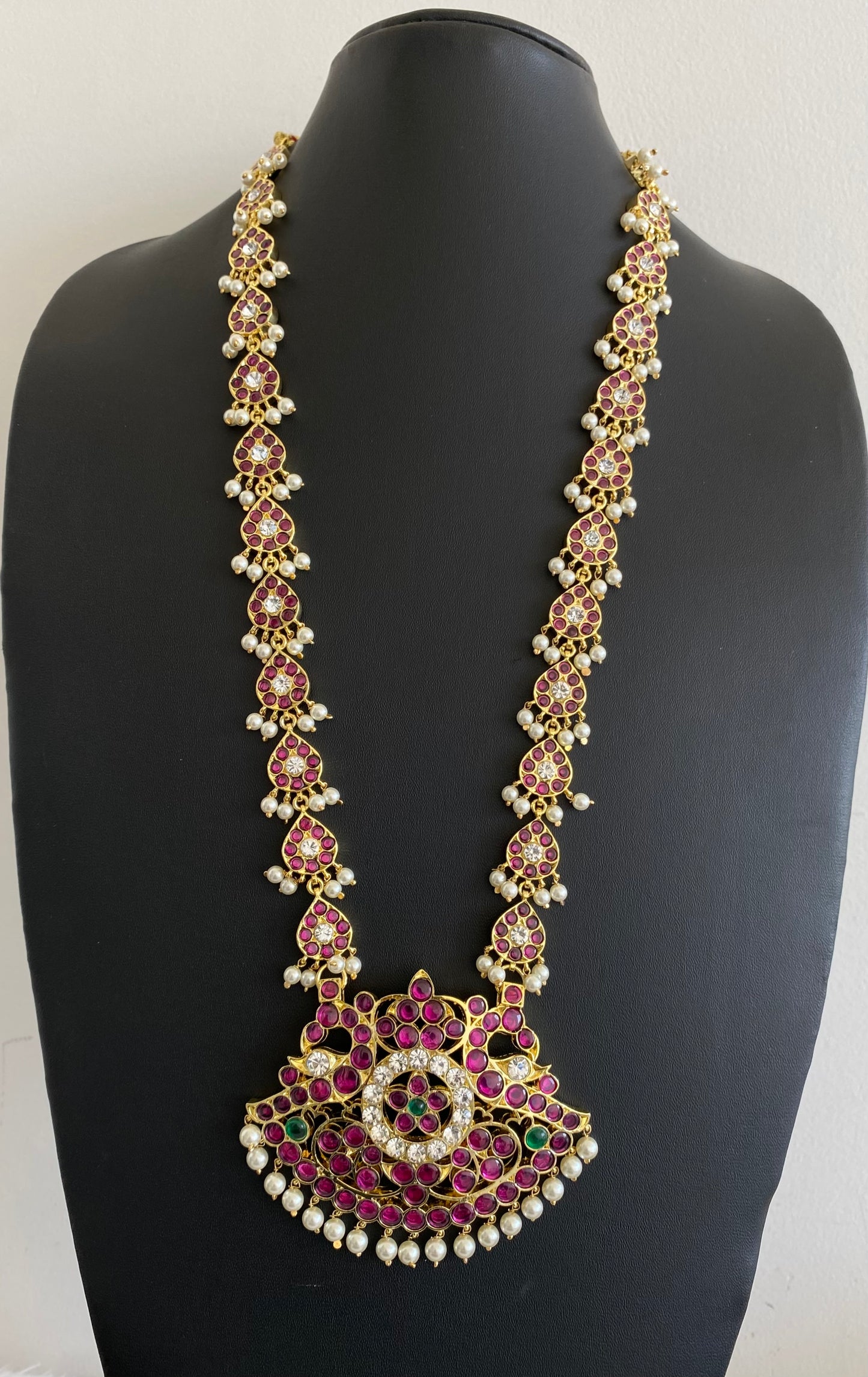 Gold tone precious kemp-green-white pearl peacock haar Dj-53356