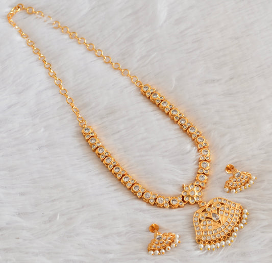Gold tone AD white south Indian style necklace set dj-53301