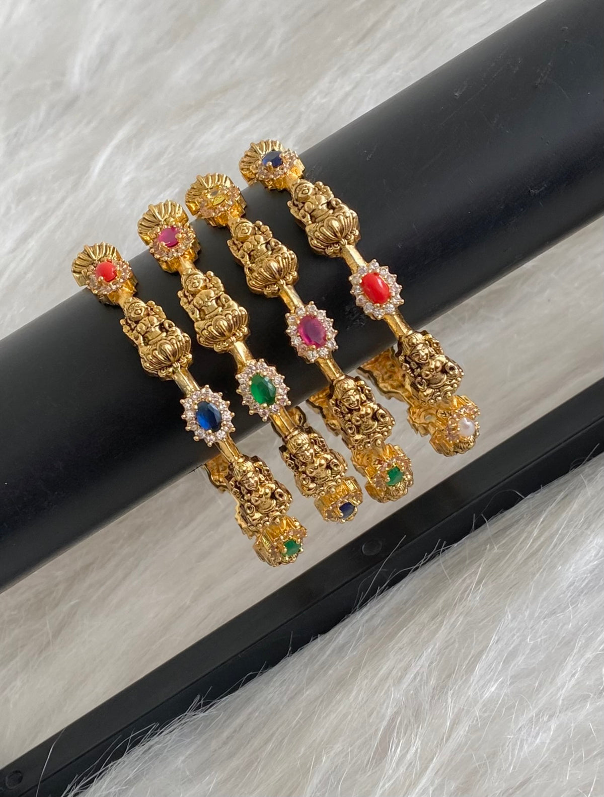 Antique gold tone lakshmi navarathna stone set of 4 bangles(2.4) dj-54836