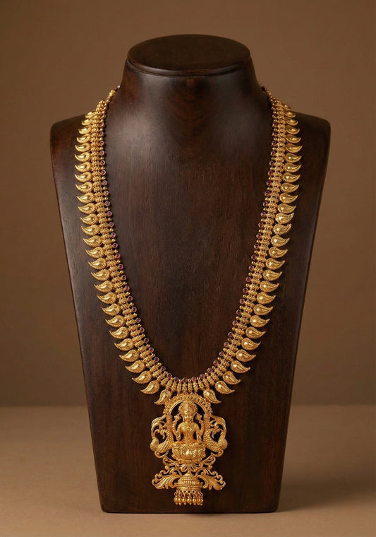 Gold look alike kerala style ad pink lakshmi mango haar dj-51642