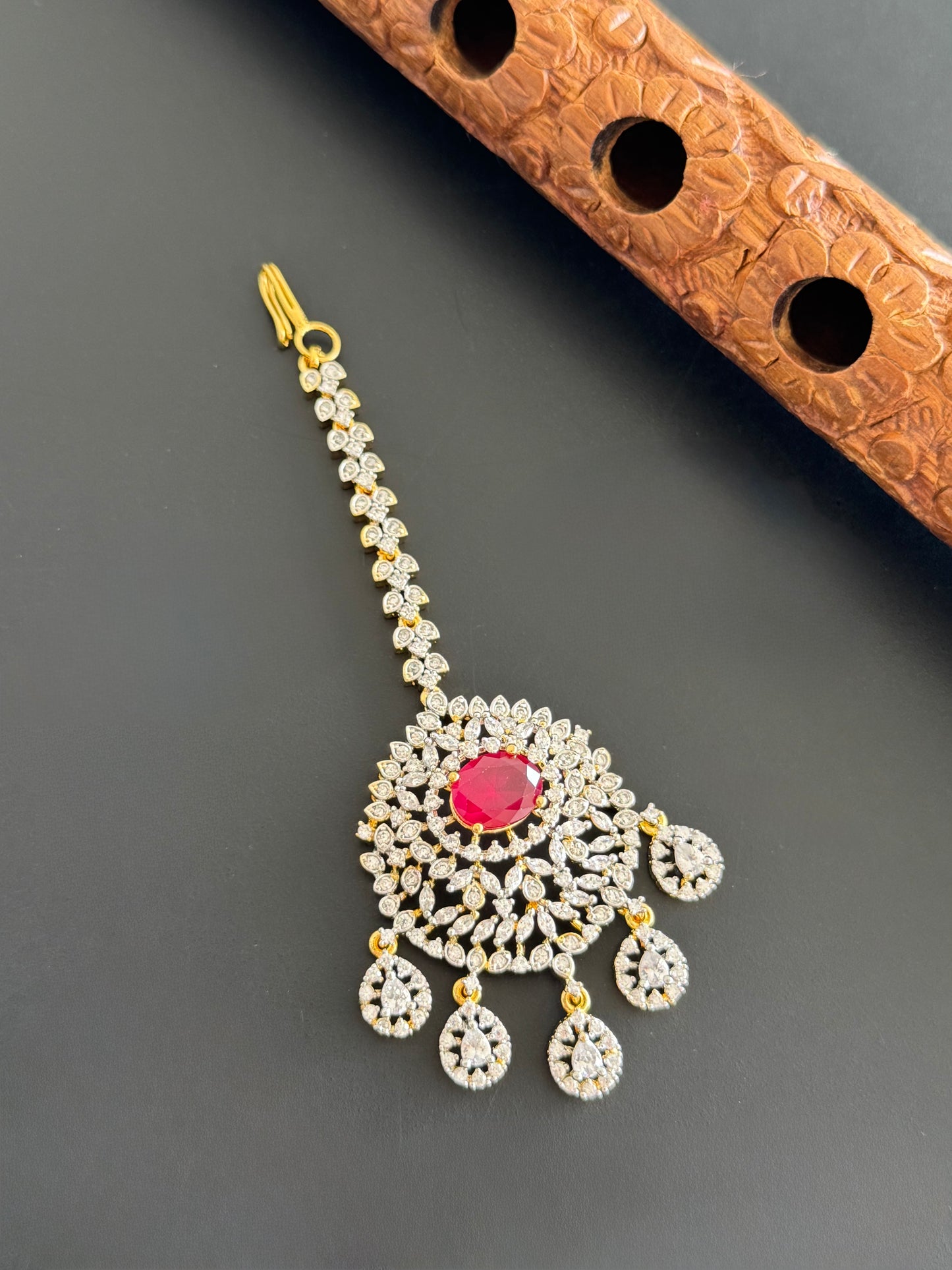 Two tone cz-ruby thilak stone tikka dj-51368
