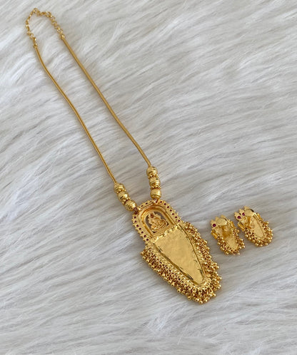 Gold tone kerala style pink stone nettipattam lakshmi necklace set dj-55006