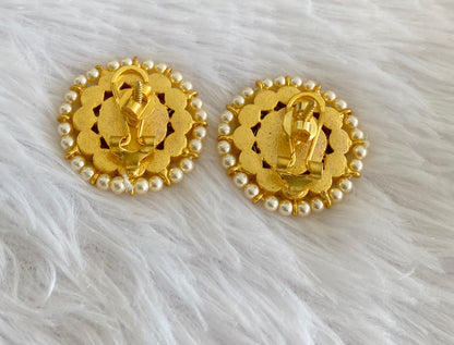 Gold tone pink-white pearl kundan jadau flower stud/earrings dj-53547
