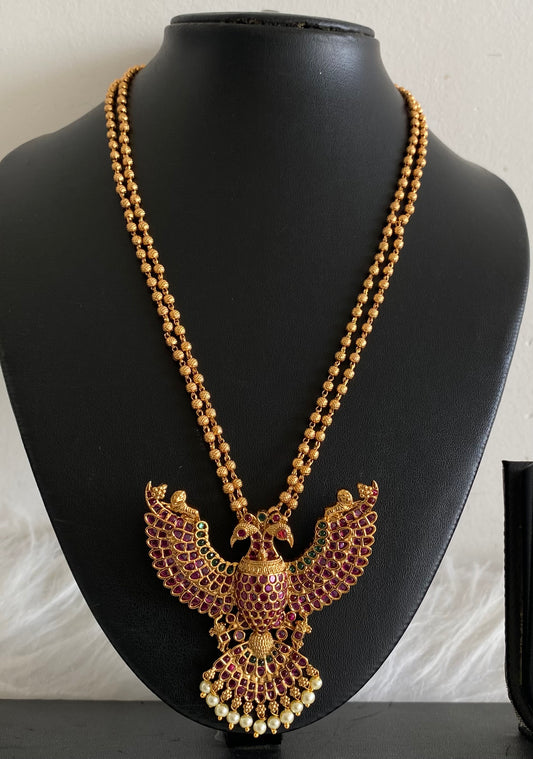 Gold tone pink-green pearl gandaberunda necklace dj-54312