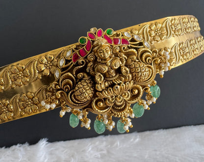 Antique gold tone pink-green kundan jadau lakshmi waist band dj-50402