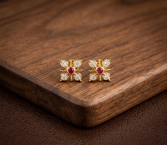 Gold tone AD pink-white flower stud/earrings dj-53280