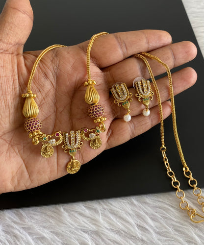Matte finish pink-green-white thirumal nama beaded chain set dj-54011