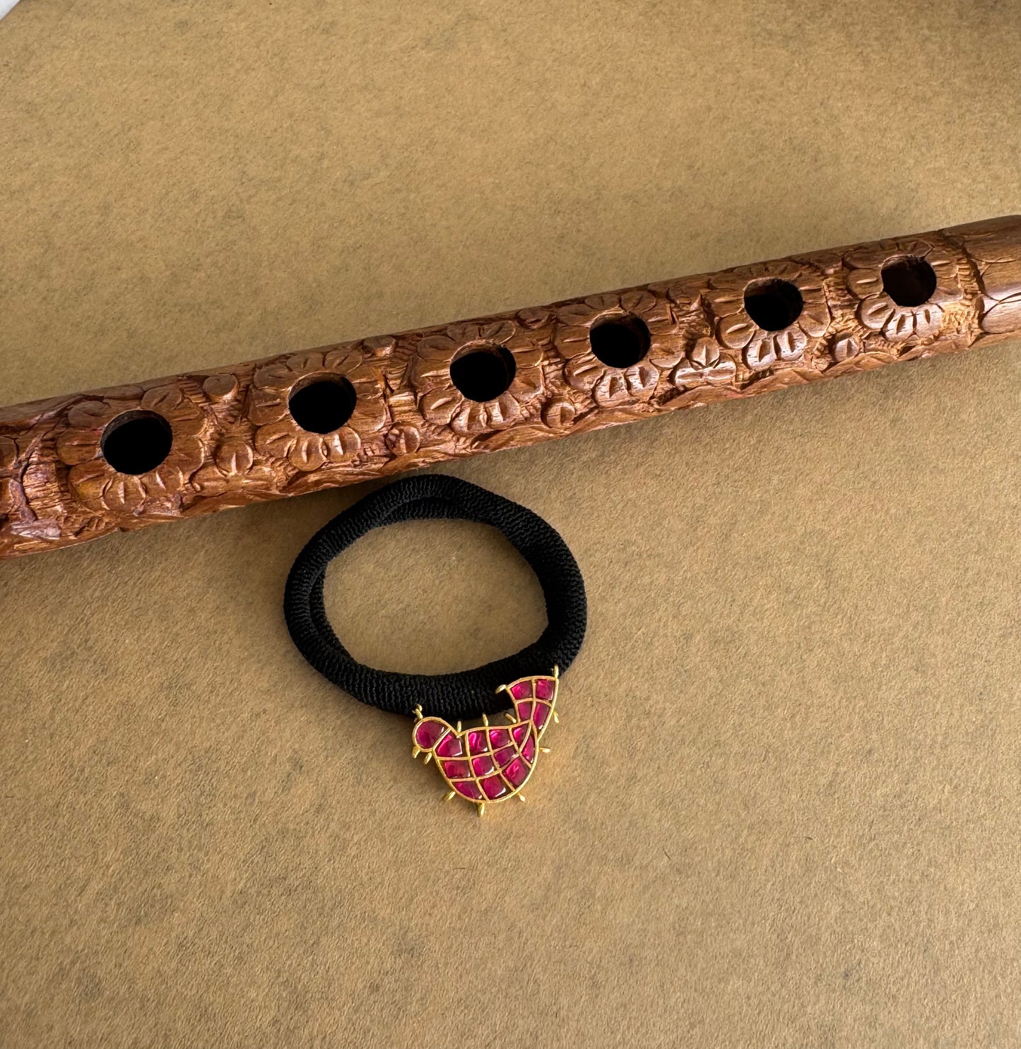 Matte finish pink kundan jadau bird hair band dj-51520