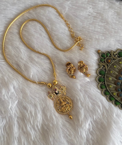 Matte finish ruby-green-white Lakshmi-Thirumal necklace set dj-51484