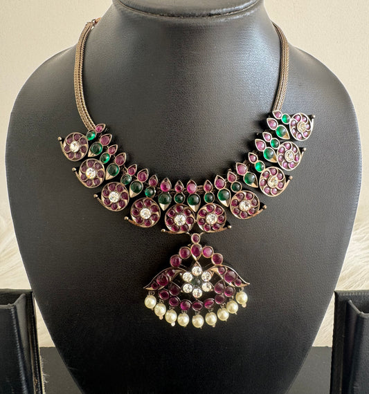 Black finish precious kemp-green pearl mango necklace Dj-51253