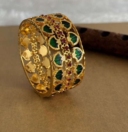 Gold tone Pink-green double row Palakka Bangle(2.6) Dj-51745