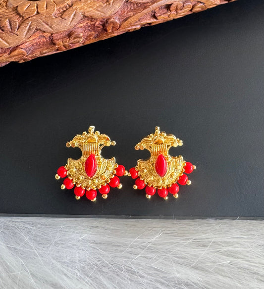 Gold tone coral-pearl beaded stud/earrings dj-51260