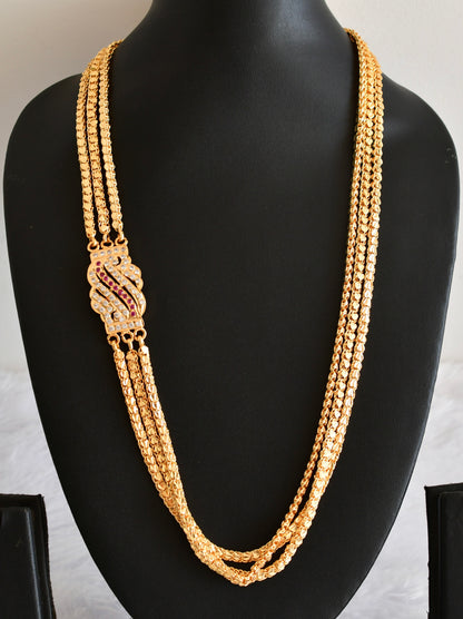 Gold tone 24 inches pink-white triple layer mugappu chain Dj-53310