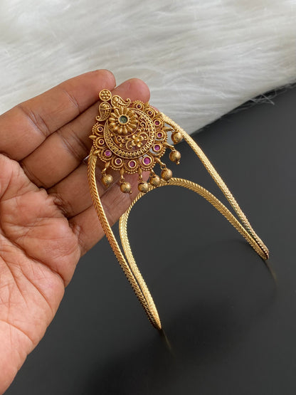 Antique gold tone kemp-green stone mango vanki/bajuband dj-54481