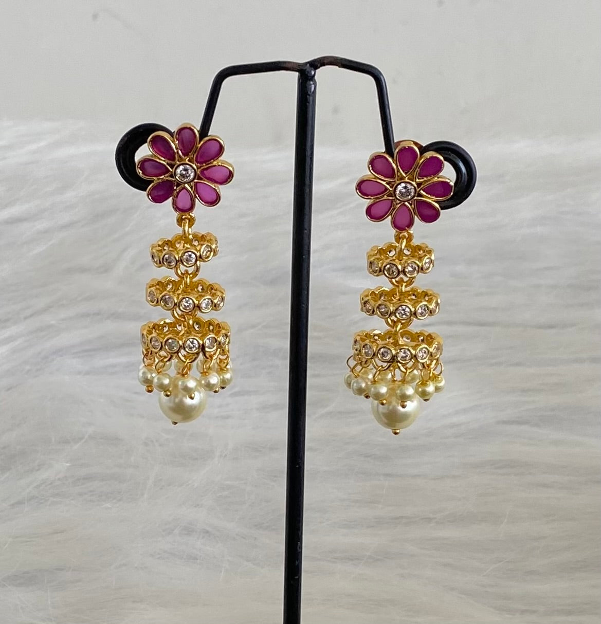 Antique gold tone kemp-white stone pearl step jhumkka dj-54631